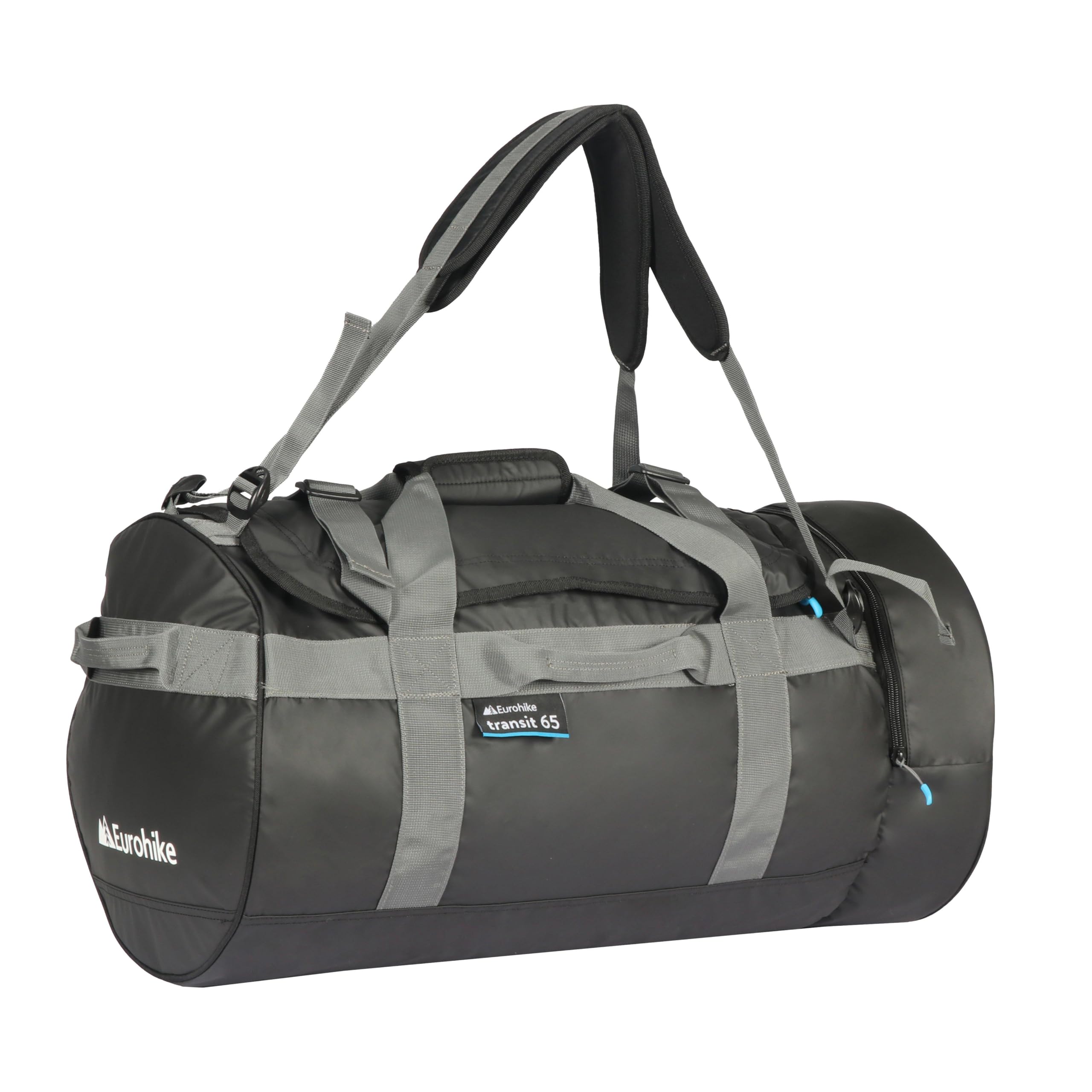 Eurohike Transit Cargo Bag with Multiple Carrying Options, Bag for Men & Women, Duffel, Holdall, Rucksack, Travel Luggage, Ideal for Camping, Holidays, Weekend Breaks & Sports (Black/Grey, 65 Litre)