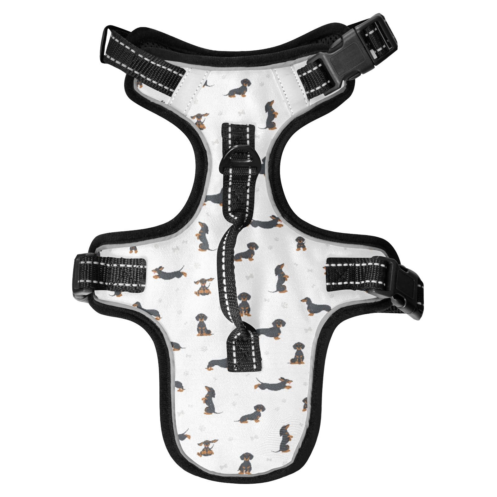 Dog Harness Dachshund Short Haired Seamless No Pull Reflective Adjustable Dog Vest with 2 Leash Clips and Easy Control Handle for Small Medium Dogs Cats M