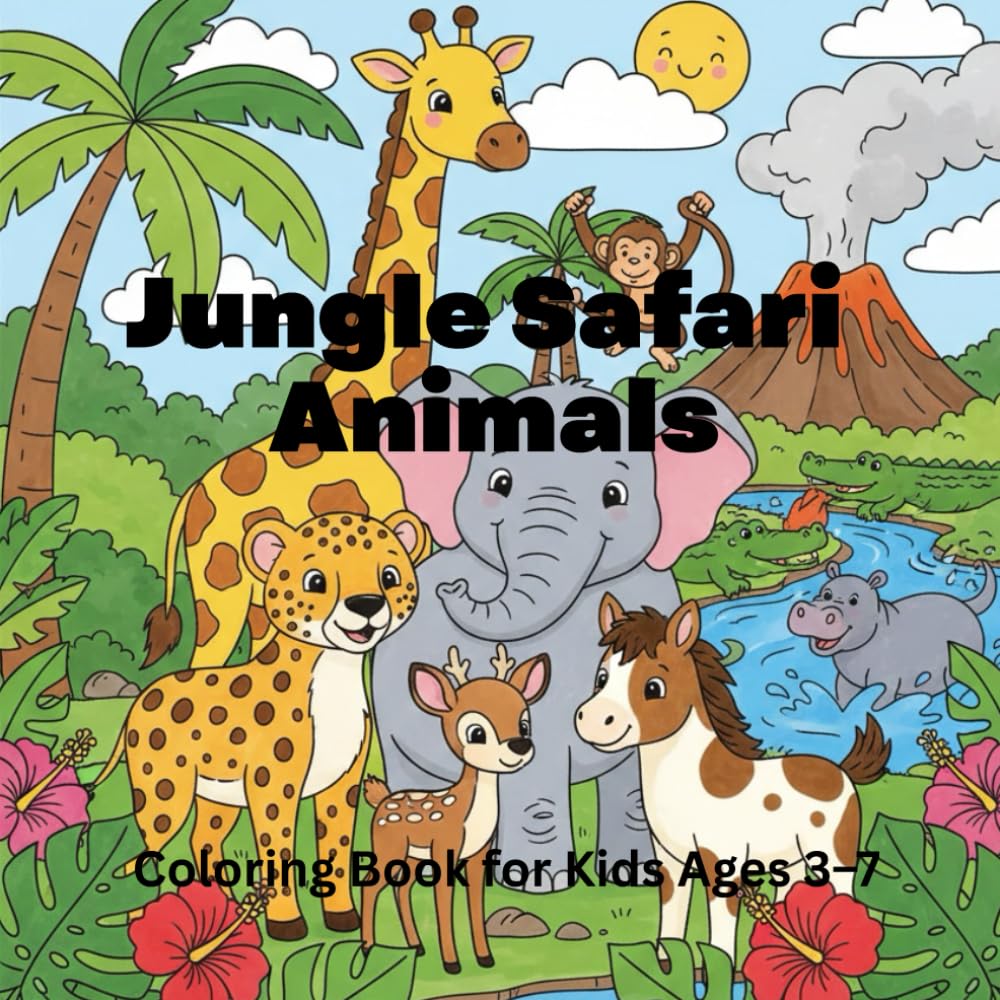 Jungle Safari Animals Coloring Book for Kids Ages 3–7: 50 Easy & Fun Wild Adventure Pages with Cute Lions, Elephants, Monkeys & More!: Big, Bold & ... for Toddlers, Preschoolers & Early Learners