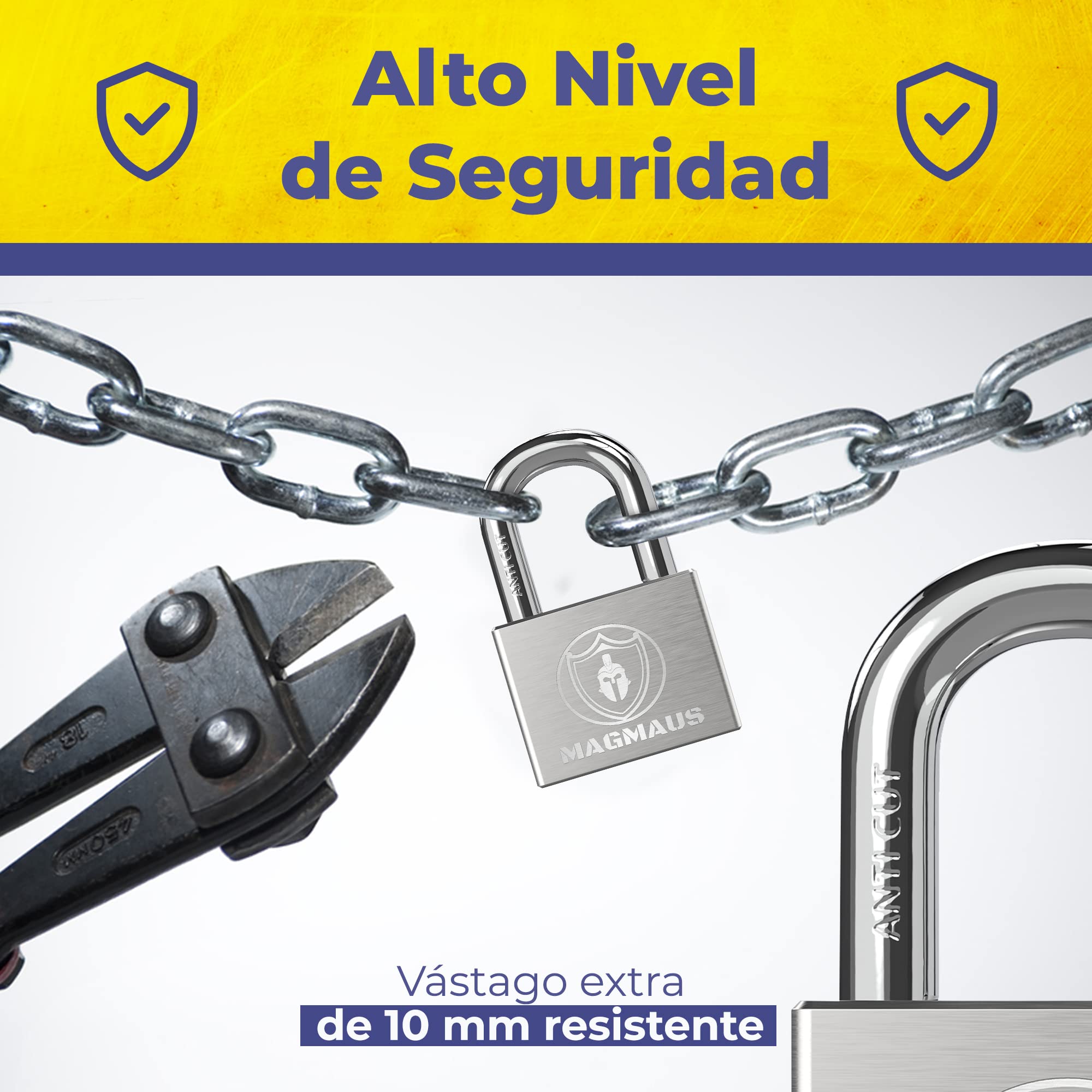 Magmaus® PDE/40 Candado de Acero Antioxidable Resistente a la Intemperie. Protección de Alta Seguridad. Candados para Puertas, Trasteros y Cobertizos