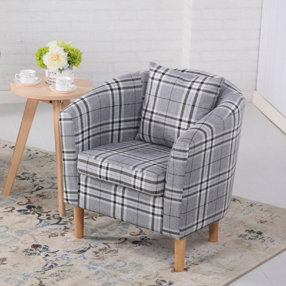 Edinburgh Tartan Fabric Tub Chair Armchair Dining Living Room Office Reception Grey