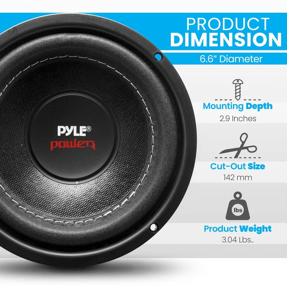 1 PYLE PLPW6D subwoofer 16,5 cm 165 mm 6,5" 300 watt rms 600 watt max podwójna cewka 4+4 ohm dvc podwójna cewka drgająca do pokrywy bagażnika samochodu, 1 sztuka