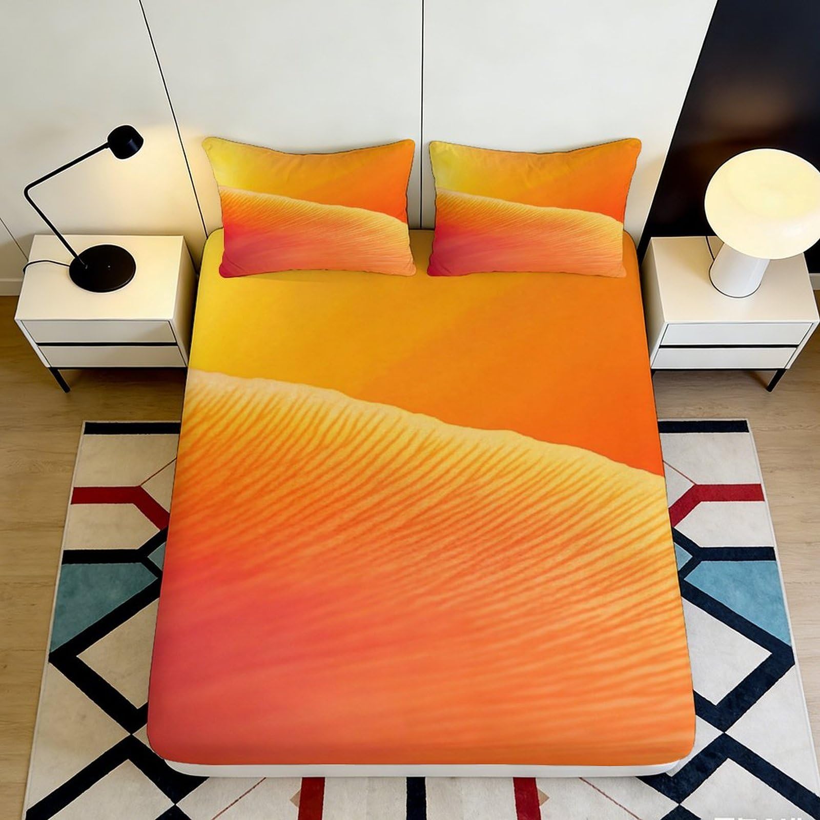 3D Printed Sunset Gradient Fitted Sheet Microfiber Soft Breathable Sand Wave Mattress Cover for Bedroom Guestroom 90x200x25cm