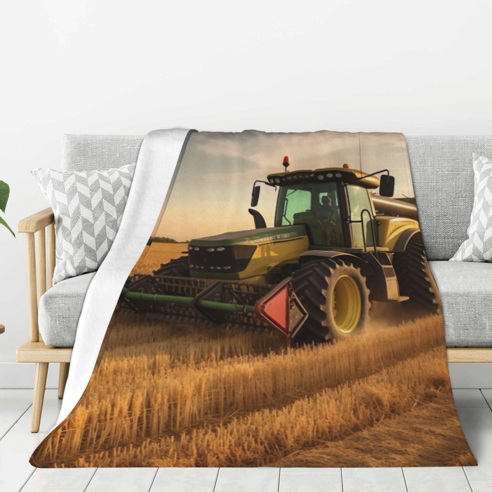 Couverture en peluche chaude au motif tracteur de qualité supérieure