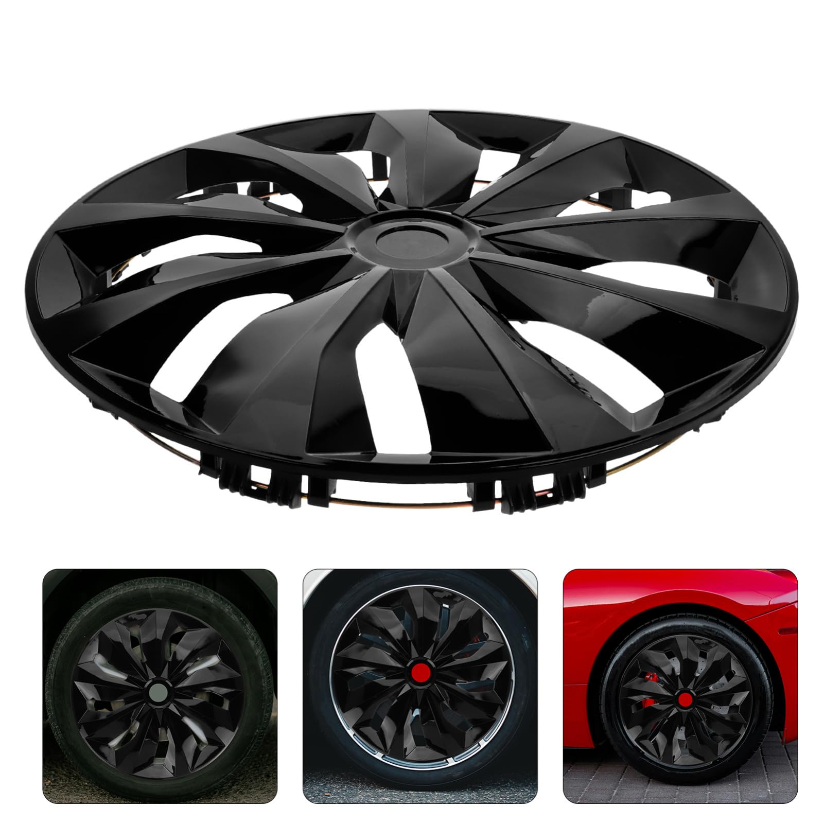 iplusmile Enjoliveur De Roue 15 Pouces Noir Couvre-Moyeu Universel pour Jantes Voiture Accessoire Extérieur Facile À Installer Protection Durable