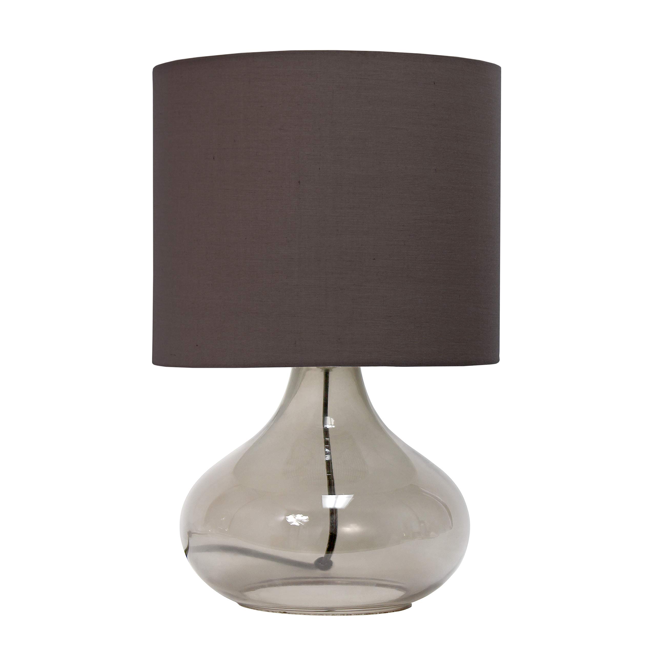 Simple Designs LT2063-SMG Small Glass Raindrop Bedside Table Lamp with Gray Fabric Shade, Smoke