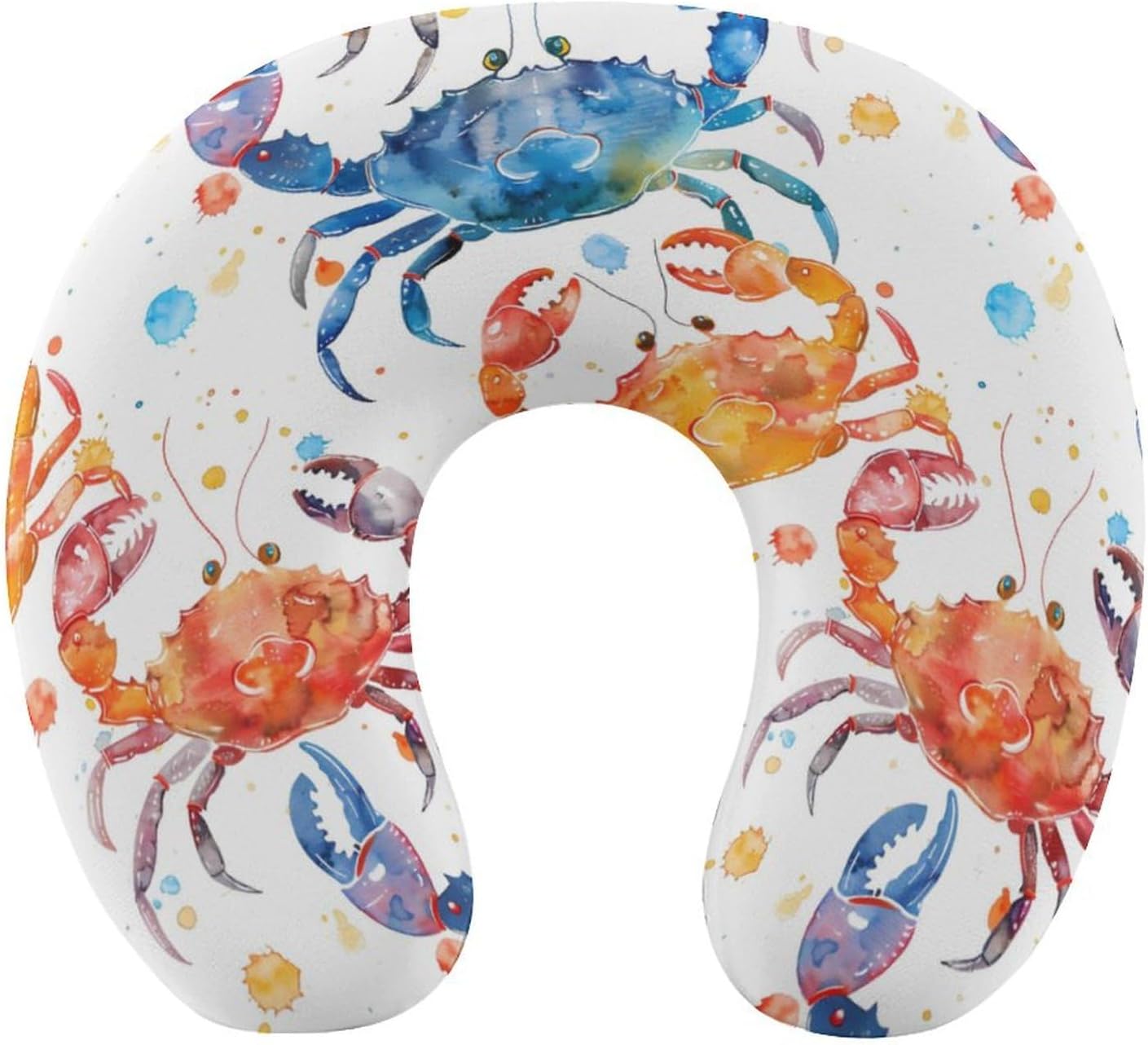 Colorful Crab Watercolor Funny Travel Pillow U Shaped Memory Foam Neck Pillows Portable for Flight Car Home Office