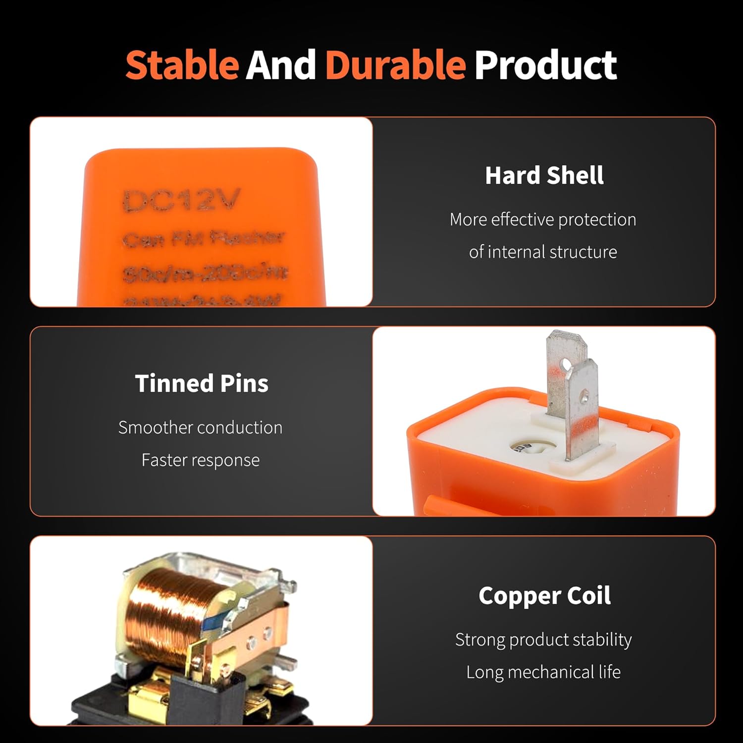 HiSport 12V 2 PIN Adjustable Electronic Flasher Relay Compatible with Honda Grom 125, Kawasaki ZX6R, 250R, Ninja 300, Z300, Fix for LED Turn Signal Light Bulbs 2Pcs