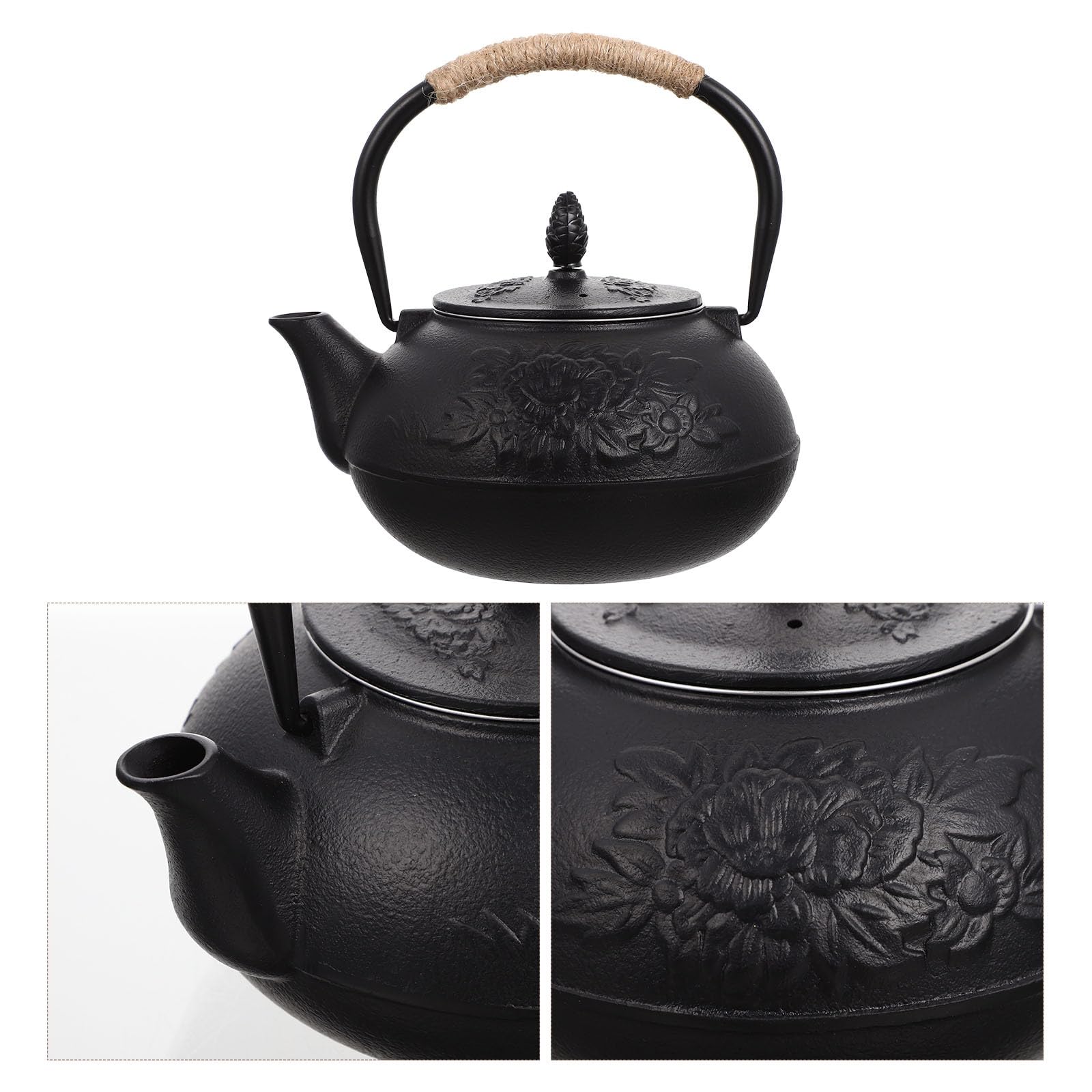Tetera de Hierro Fundido Diseño Elegante y Excelente Acabado de 900ml Tapa para Calentar Agua y Preparar Té Adecuado para Uso en Fogón