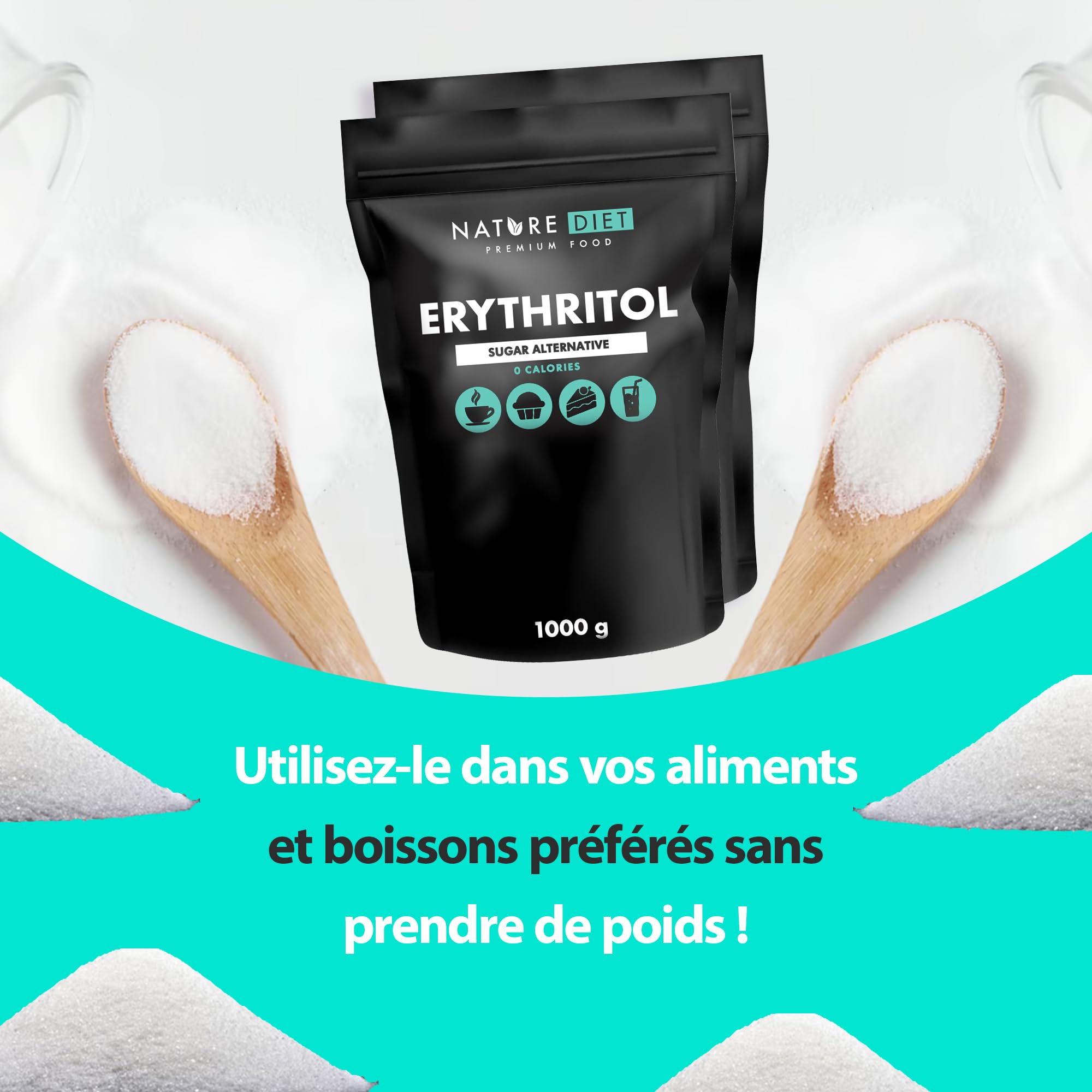 Nature Diet - Érythritol 2 x 1000g | Édulcorant naturel | Zéro Calorie | Remplacement du sucre | Substitut du sucre