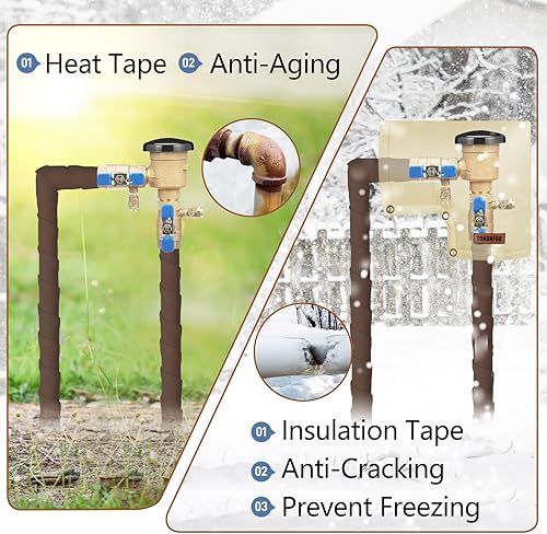 Vista 4 de TOHONFOO Envoltura de tubería - Cinta aislante de tubería de agua marrón para exteriores de 4 pulgadas x 15 pies, cinta térmica para líneas de CA