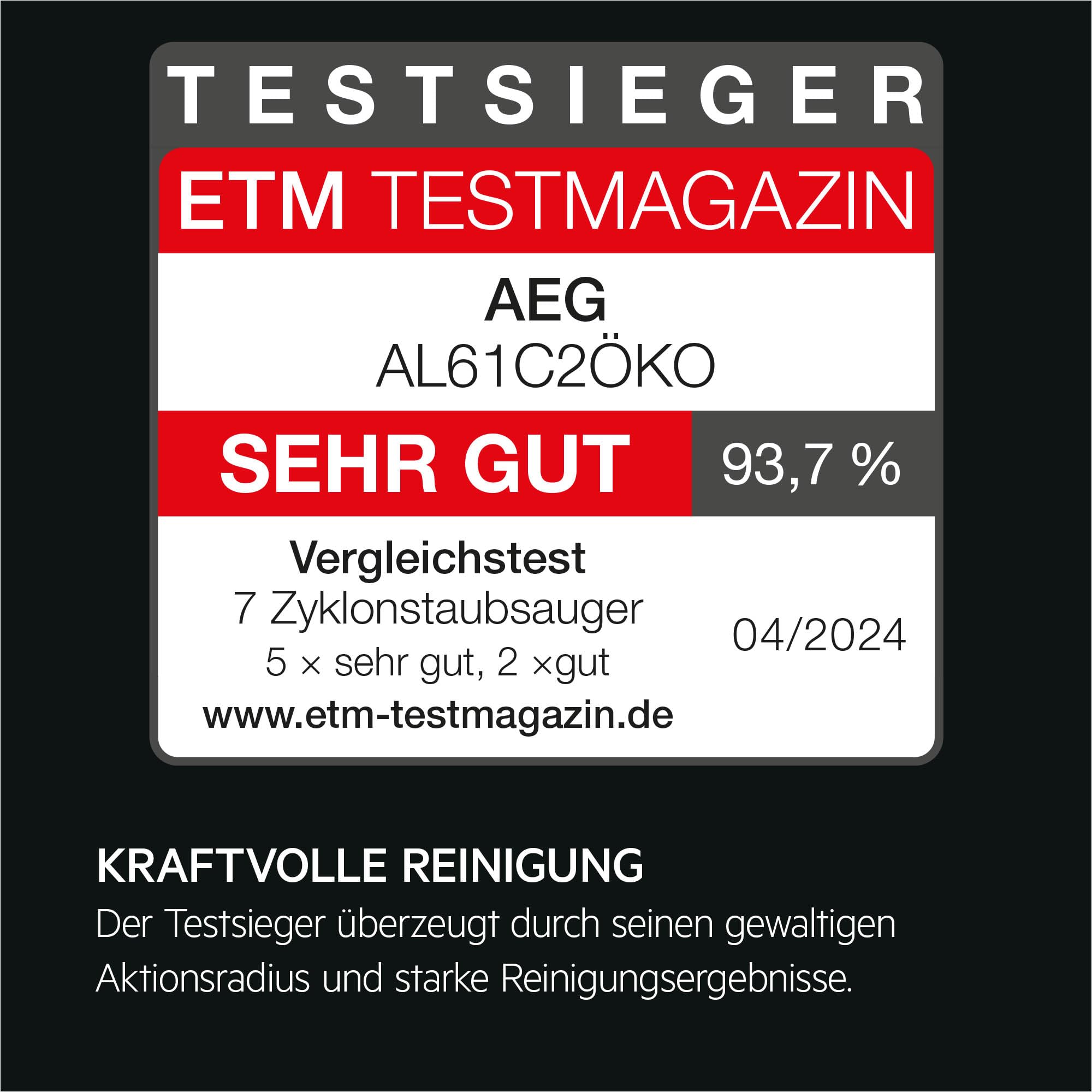 AEG CLEAN 6000 ÖKO Staubsauger beutellos, ETM Testsieger, 60 Prozent Recyclingmaterial, 550 W, Zusatzdüsen, Softräder, 74 dB(A), 12 m Aktionsradius, 1,6 l Staubbehälter, Schwarz, AL61C2ÖKO