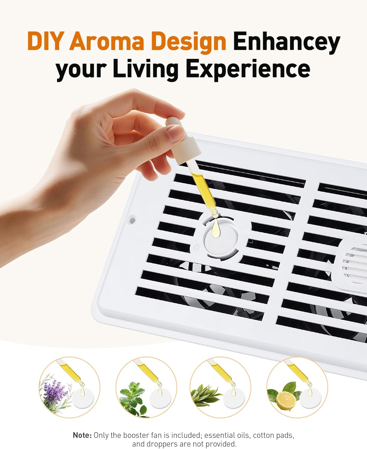 Hand adding essential oil to the aroma pad slot on the fan