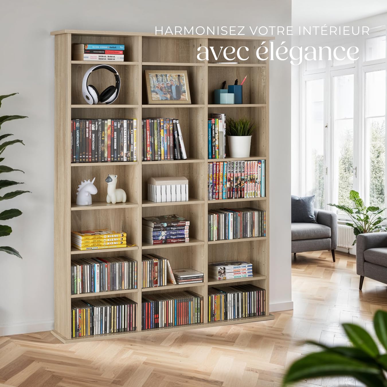 tectake® Étagère Bibliothèque Étagère Rangement CD/DVD pour 840 CDs - 105,5x19x136,5 cm Meuble de Rangement Moderne pour Rangement Bureau, Salon, Chambre, Etagere Rangement Meubles de Salon