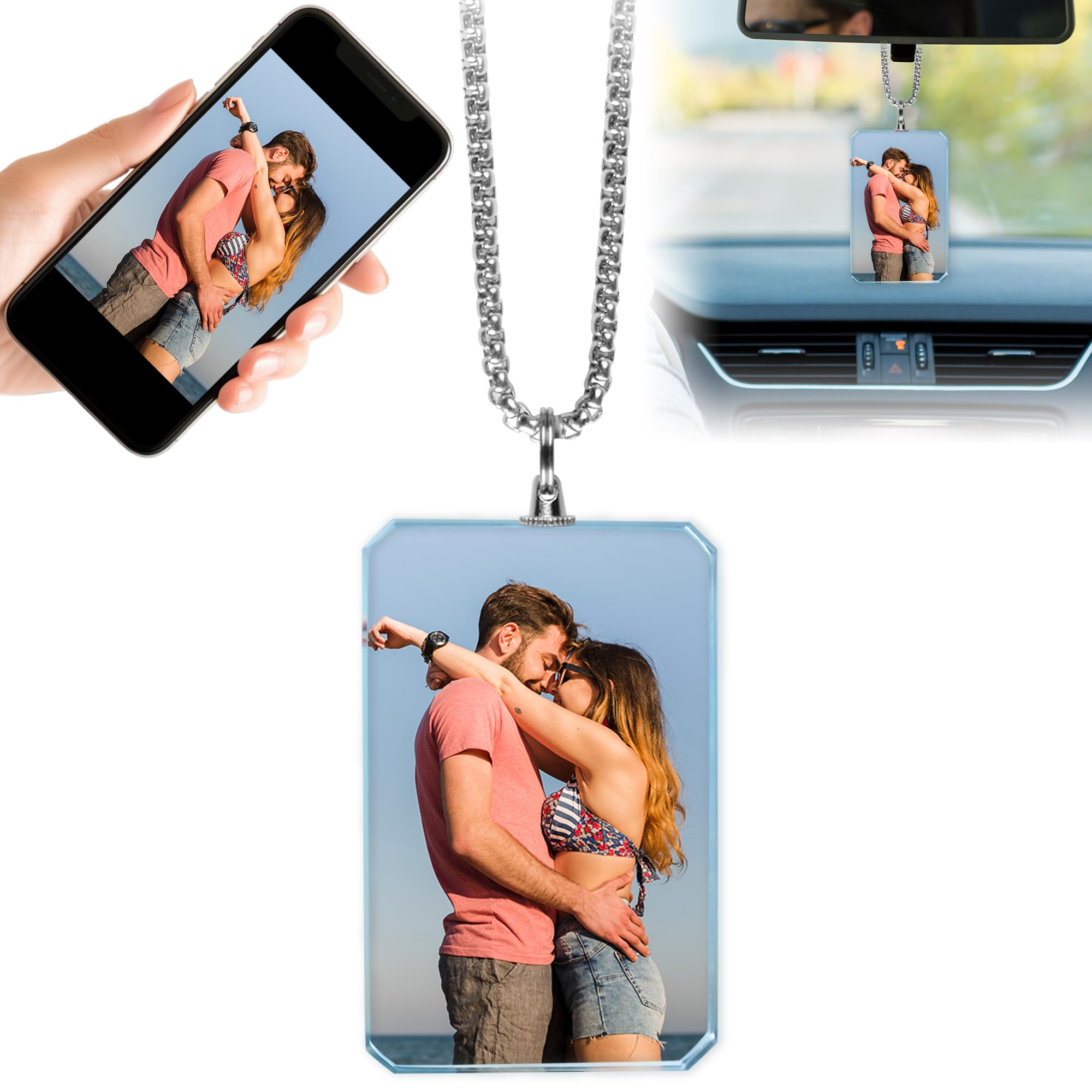 TEQUAN Custom Photo Car Rear View Mirror Crystal Hanging Ornament Decor Personalized Picture Car Rearview Mirror Pendant Charm
