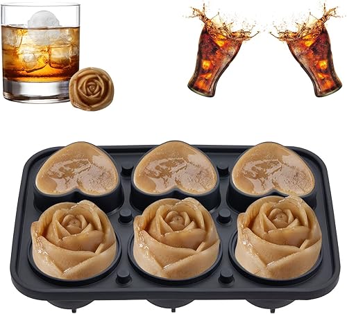 Bandejas de silicona para cubitos de hielo con forma de corazón de rosa, bandeja redonda de silicona de fácil liberación con tapas para cócteles de