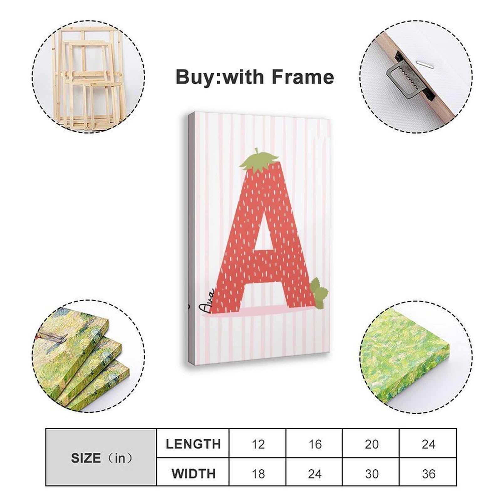 Poster sur toile avec motifs de l'alphabet de A à Z - Décoration murale pour salon, chambre à coucher - 50 x 75 cm