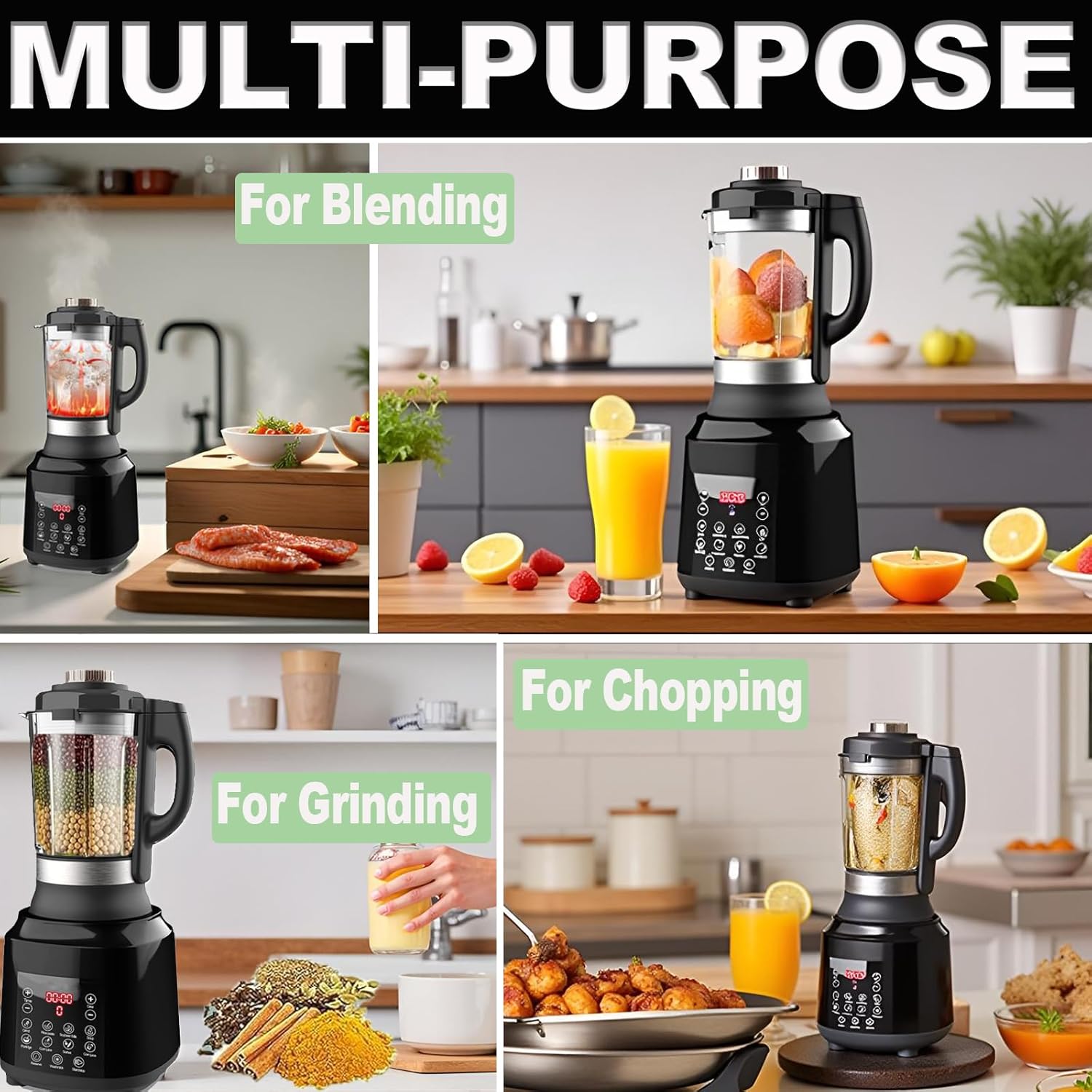 All-in-One Blender for Kitchen & Food Processor Combo for Smoothies Shakers,Hot Soup Maker with 9 One Touch Programs,12H Preset,Self-Cleaning, for Grinding,Chopping,Mixing, | 1200 Watt | 60oz | - Image 9