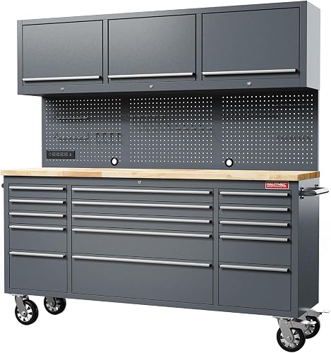 HAUTMEC 72" Rolling Tool Chest Workbench - 15 Drawer Heavy-Duty Steel Cabinet with Oak Top, Power Strip & Pegboard HAUTMEC 72" Rolling Tool Chest Workbench - 15 Drawer Heavy-Duty Steel Cabinet with Oak Top, Power Strip & Pegboard