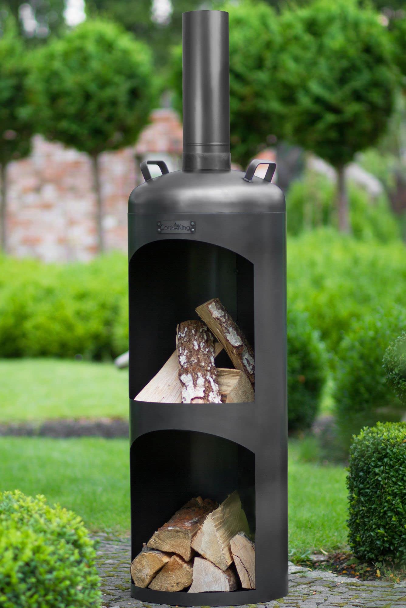 CookKing Terrassenofen Faro aus Stahl | 40x40x158 cm, Schwarz | Handgefertigt in Europa | Ideal für Garten & Terrasse