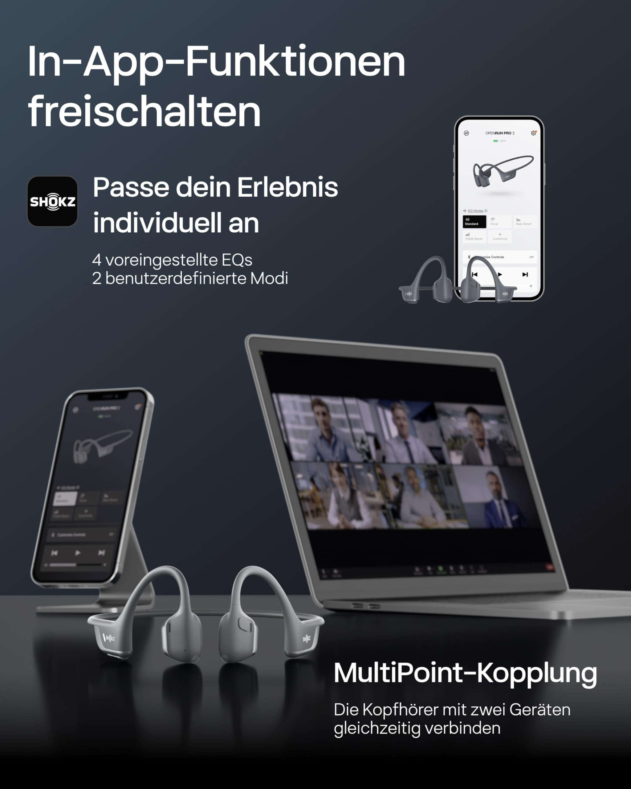 SHOKZ OpenRun Pro 2 Knochenschall Sportkopfhörer, Open-Ear Bluetooth 5.3, IP55 wasserdicht, 12 Std. Wiedergabe