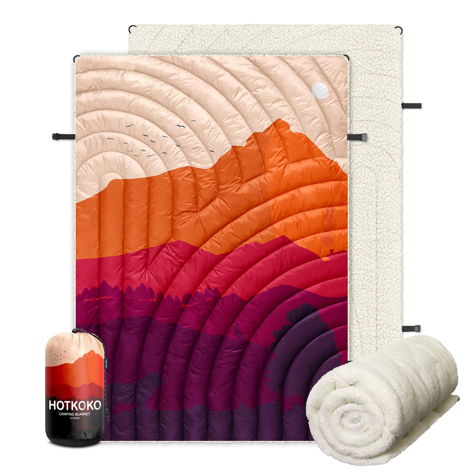 hotkoko Outdoor Camping Blanket,Warm Thick Camp Blankets with Sherpa Lining Soft Fleece Camping Blanket Puffy Camping Quilt for Cold Weather Traveling