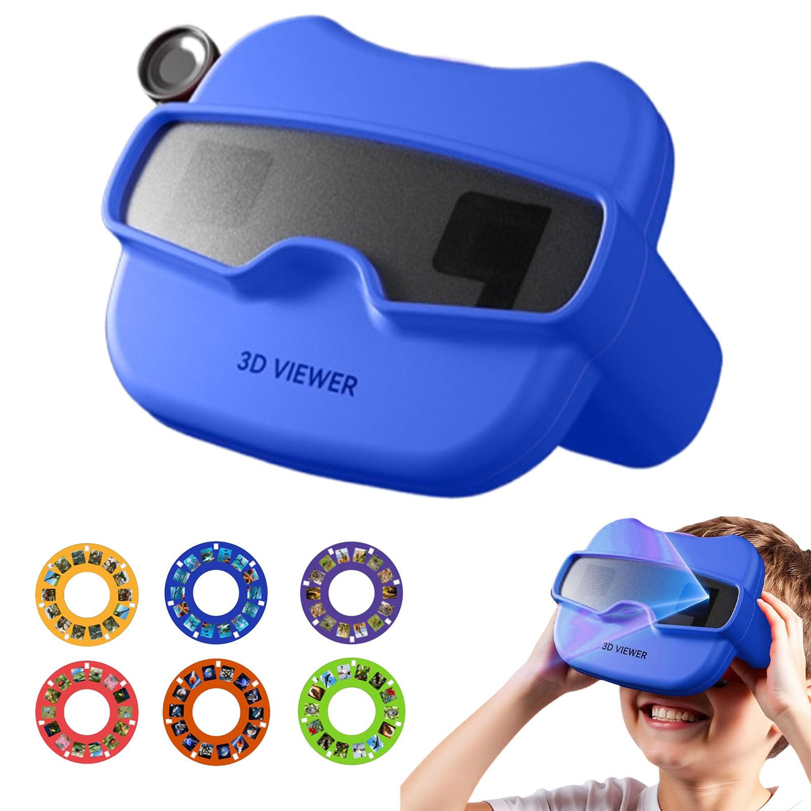 Kawiithn 3D Stereoscopic Viewer Toy, Retro 3D Viewfinder Toy with 6 Reels, Portabble Story Projection Device for 3+ Years Old Children Boys Girls Classroom Outdoor School