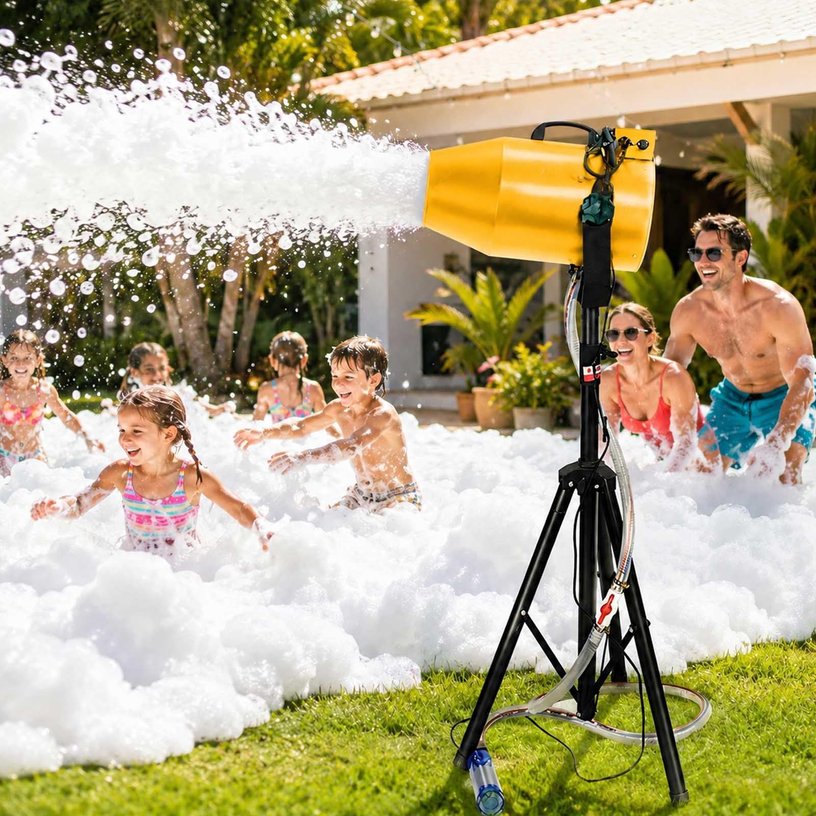 aromaoveite 1000w Portable Foam Party Machine With Tripod And Water Pump, Adjustable Foam Jet Maker For Backyard, Pool Parties, Outdoor Events, Birthdays And Celebrations yellow