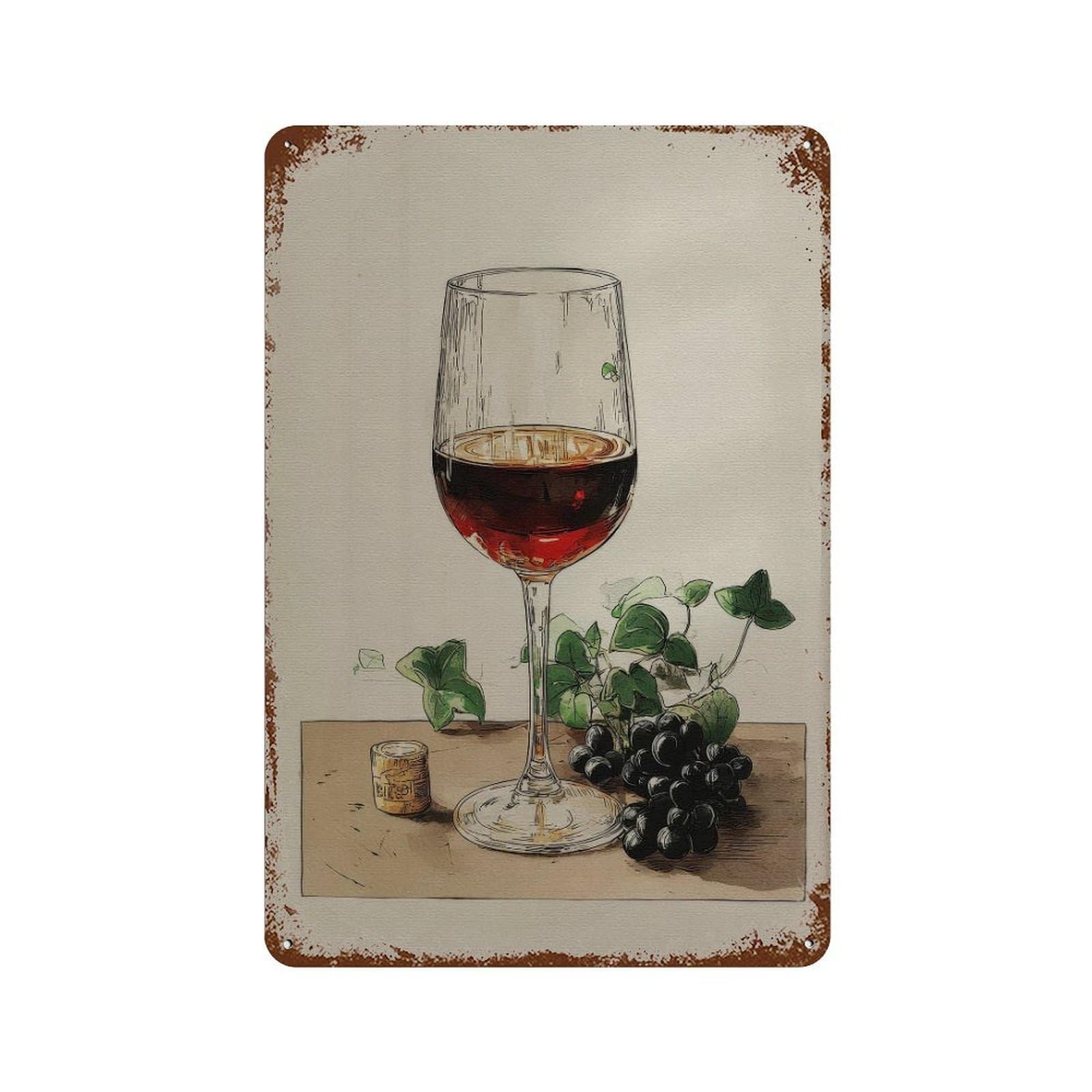 xiaoxiaoshen Wine Handdrawn Glass Illustration on Matte Paper Wall Decor Art Metal Tin Poster Modern Home Decor Art Home Bar Shop Decorations Vintage Sign 30x20cm