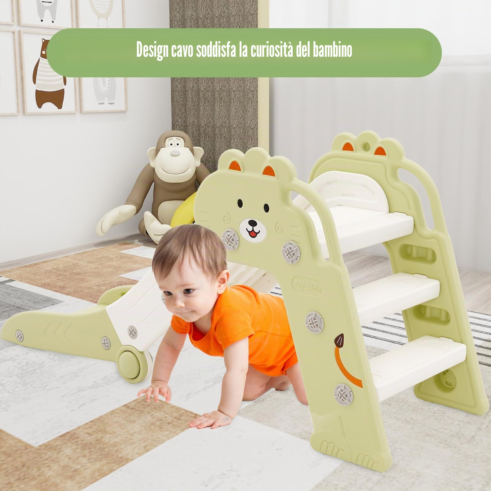 HOMCENT Scivolo per bambini, pieghevole, interni, scivolo da giardino, scivolo per bambini, angoli arrotondati, consente di risparmiare spazio, verde