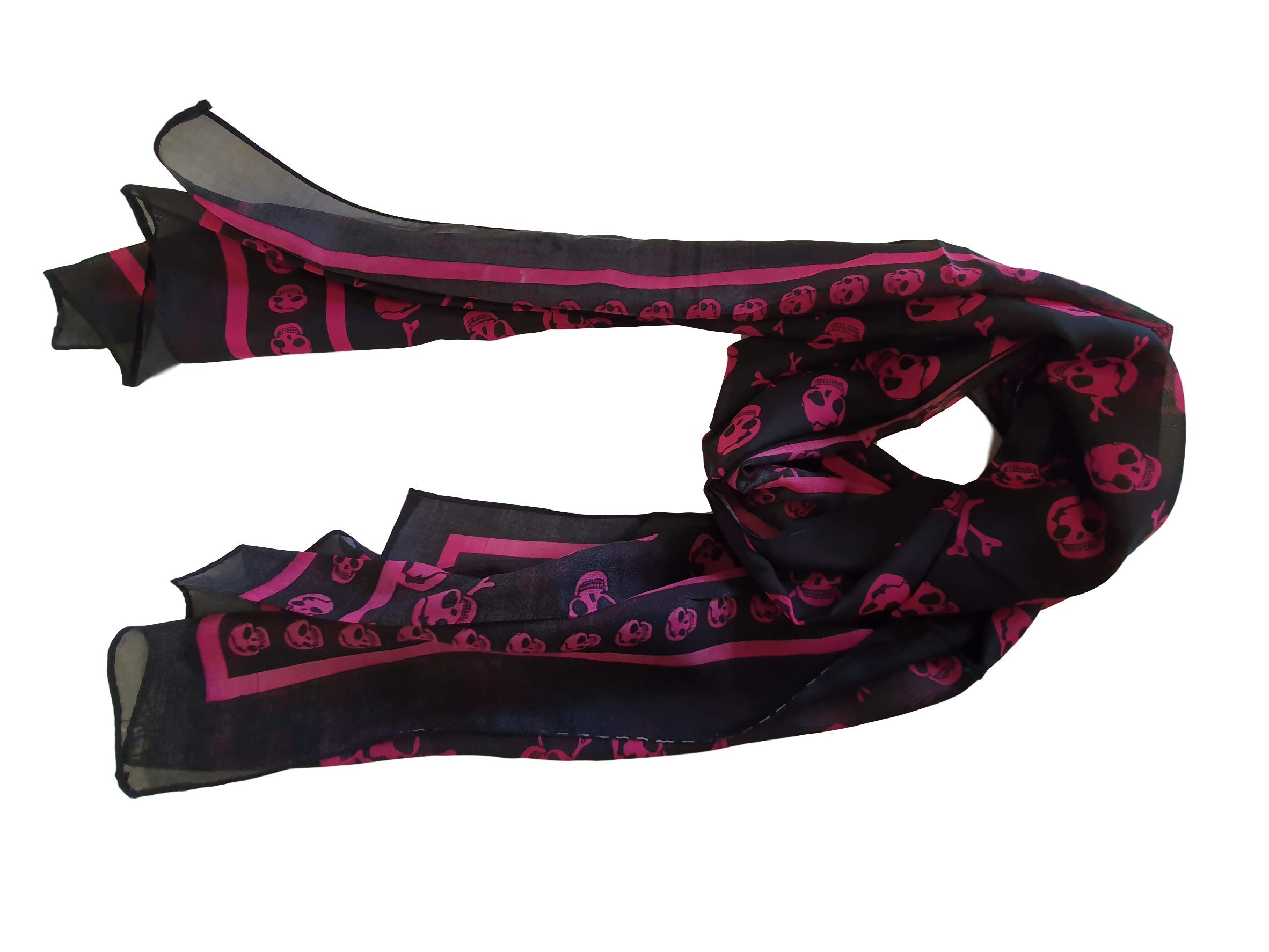 Large Soft Fashionable Fragmented Tortured Angry Skulls Ladies Long Scarf, Shawl, Wrap, Sarong - By Fat-catz-copy-catz (Black/Cerise Skull Scarf)