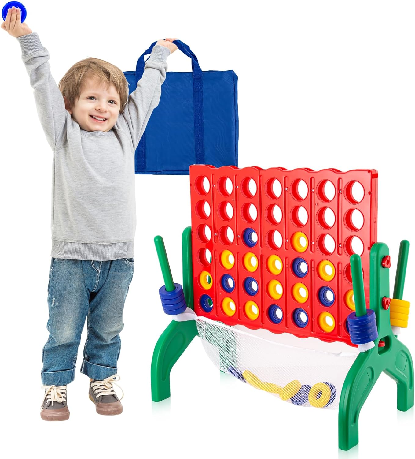 1.9 Feet Giant 4 in A Row Game, Large 4-to-Score Connect Game Set for Kids and Adults Yard/Lawn/Camping/Beach Outdoor Games, Indoor Family Kids Friends Party Game