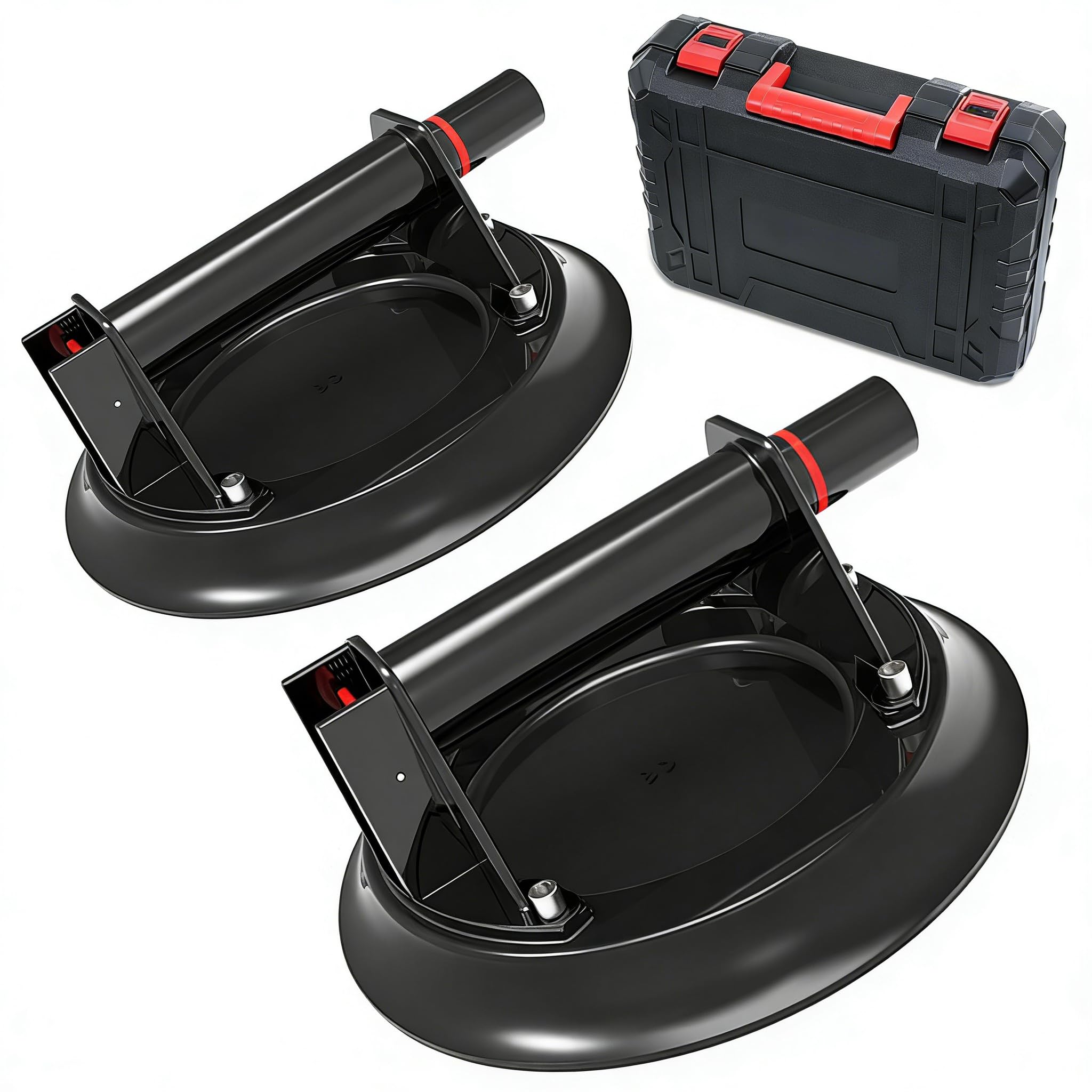 – Vacuum Glass Suction Cup to Lift Glass/Granite/Tile, 8.1 Inches Glass Suction Cups Offer 425 Pounds Load Capacity, Heavy Duty Glass Sucker Lifter with Carrying Case, Black, Pack of 2