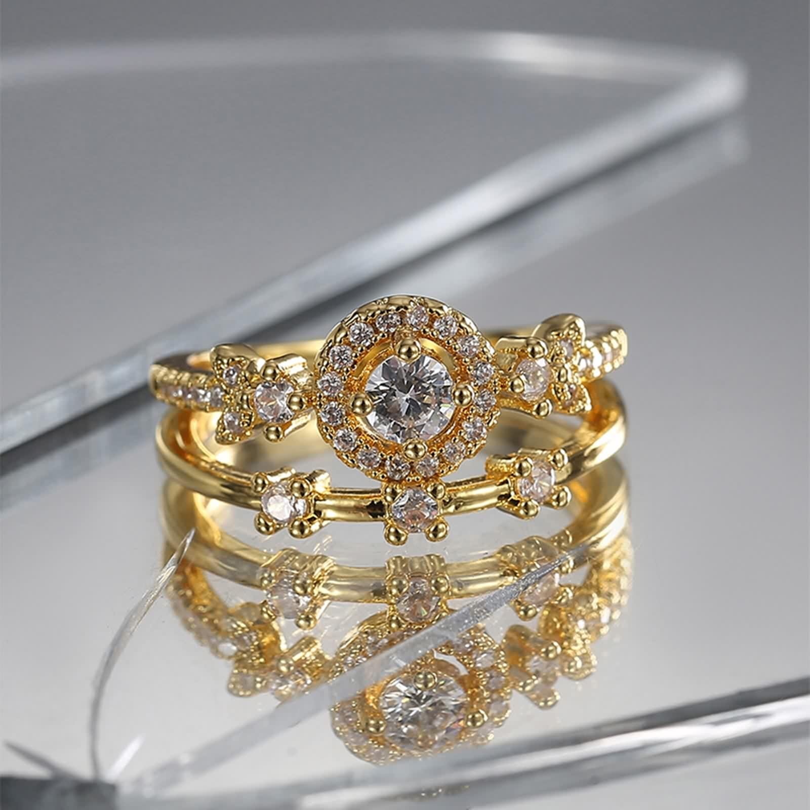 Anillos de oro amarillo de 14 quilates, elegantes y modernos