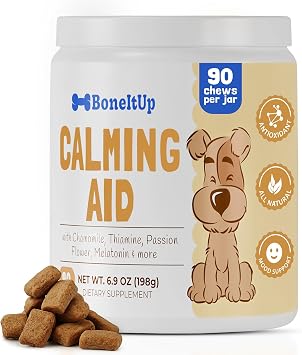 Pet Calming Chews for Dogs - Helps with Separation, Anxiousness, Thunderstorms & More - Natural Dog Calming Treats with Chamomile, L-Tryptophan & Melatonin for Balanced Mood & Sleep 90 Ct