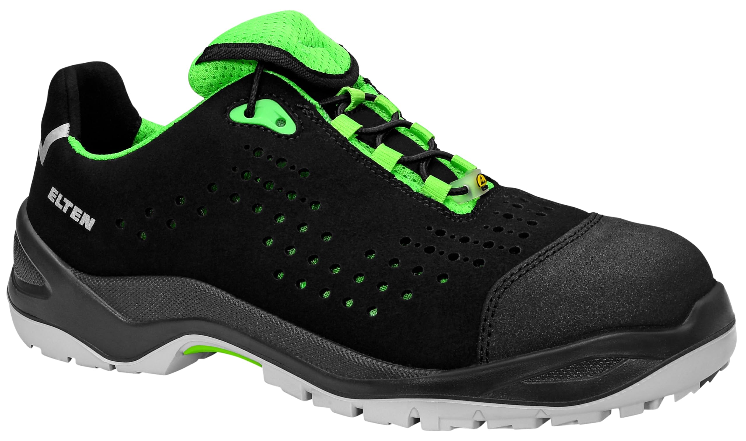 Elten 722551-43 Safety Shoes "Impulse Green Low" ESD S1P, Size 9, Black/Green - EN safety certified
