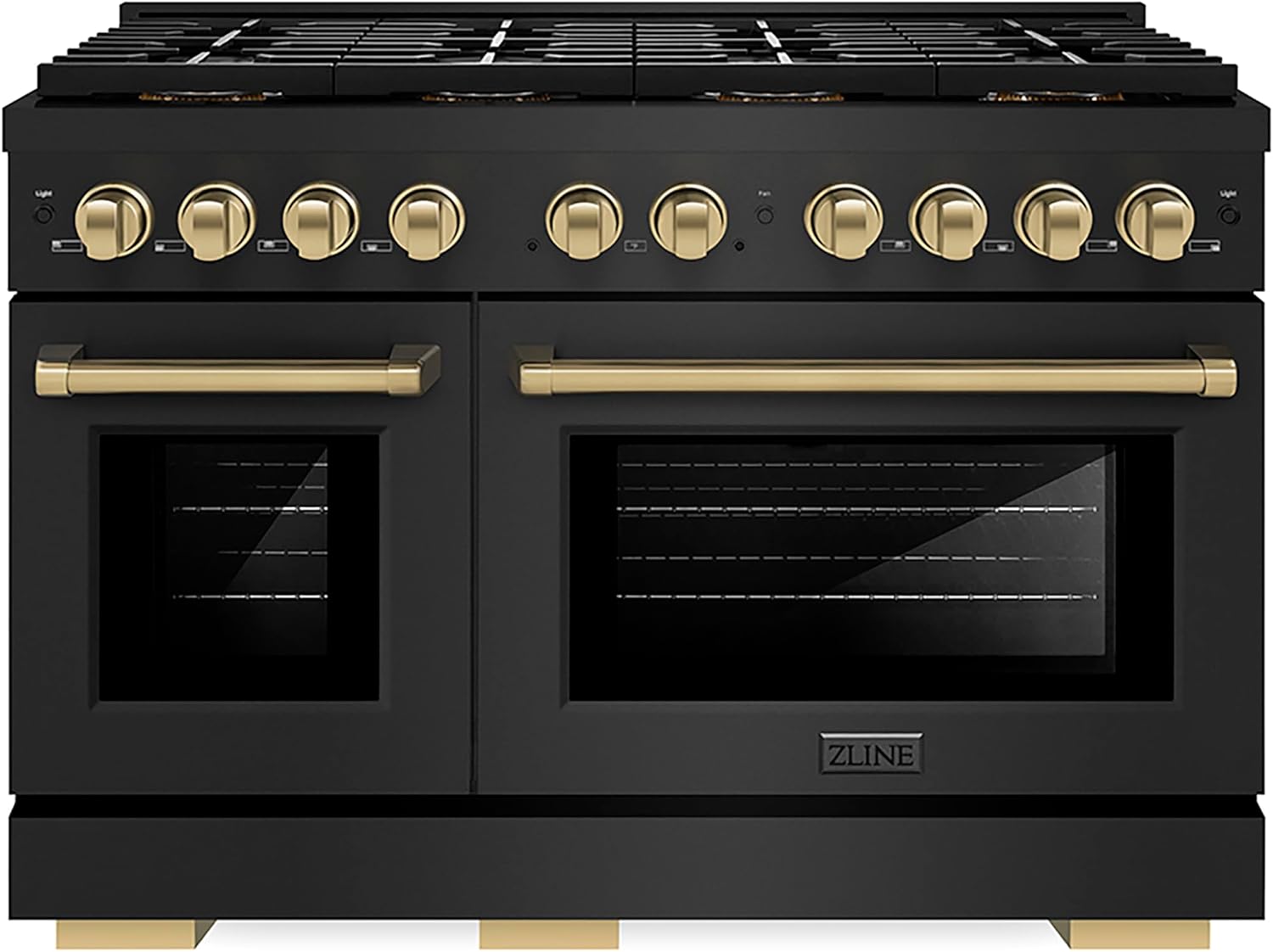 ZLINE Autograph Edition 48 in. 6.7 cu. ft. Paramount Dual Fuel Range with 8 Burner DuoPro™ Cooktop and Dual Ovens in Black Stainless Steel and Champagne Bronze Accents (PSDRBZ-48-CB)
