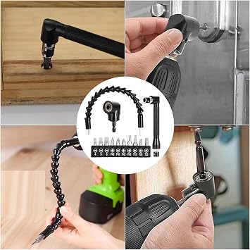 13 Pcs Flexible Drill Bit Extension Set 105° Right Angle Drill Attachment | 11.8 inch Bendable Flexible Drill Bit Extension,90° Right Angle Screwdriver and 10Pcs Screwdriver Bit Set