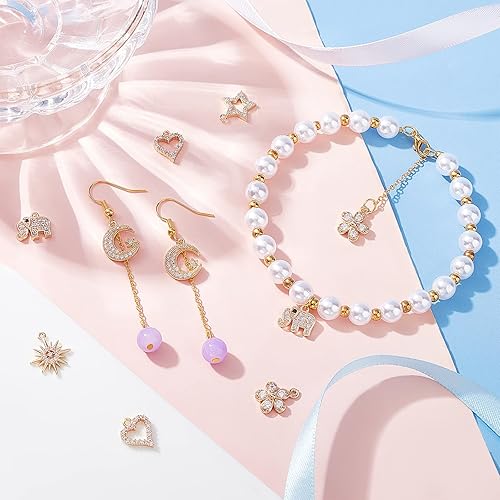 Miniatura 6 de arricraft 12 dijes colgantes de latón con circonitas cúbicas de latón de 6 estilos, colgantes de diamantes de imitación de oro claro, luna y