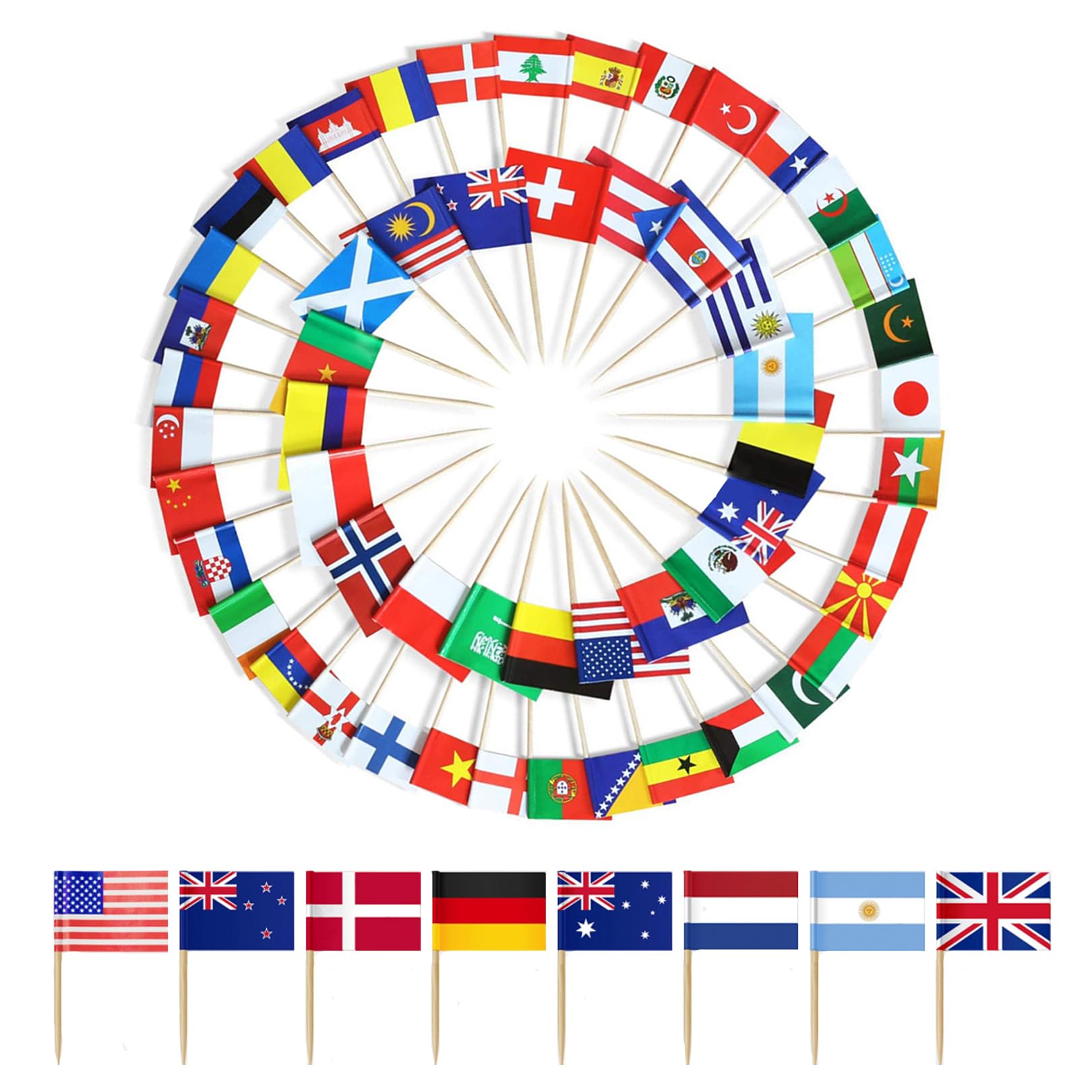Drapeaux du monde Set 100 Pièces Mini Drapeaux Cure-dents 3,5x6,5 cm Décoration