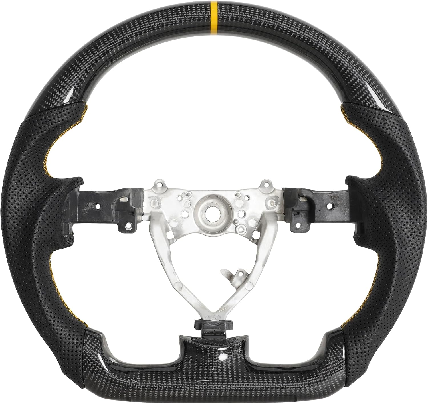 Hydro-Dip Carbon Fiber Steering Wheel for Toyota FJ Land Cruiser 2004-2017 D-Shaped Flat Bottom with Nappa Leather Red Positioning Line