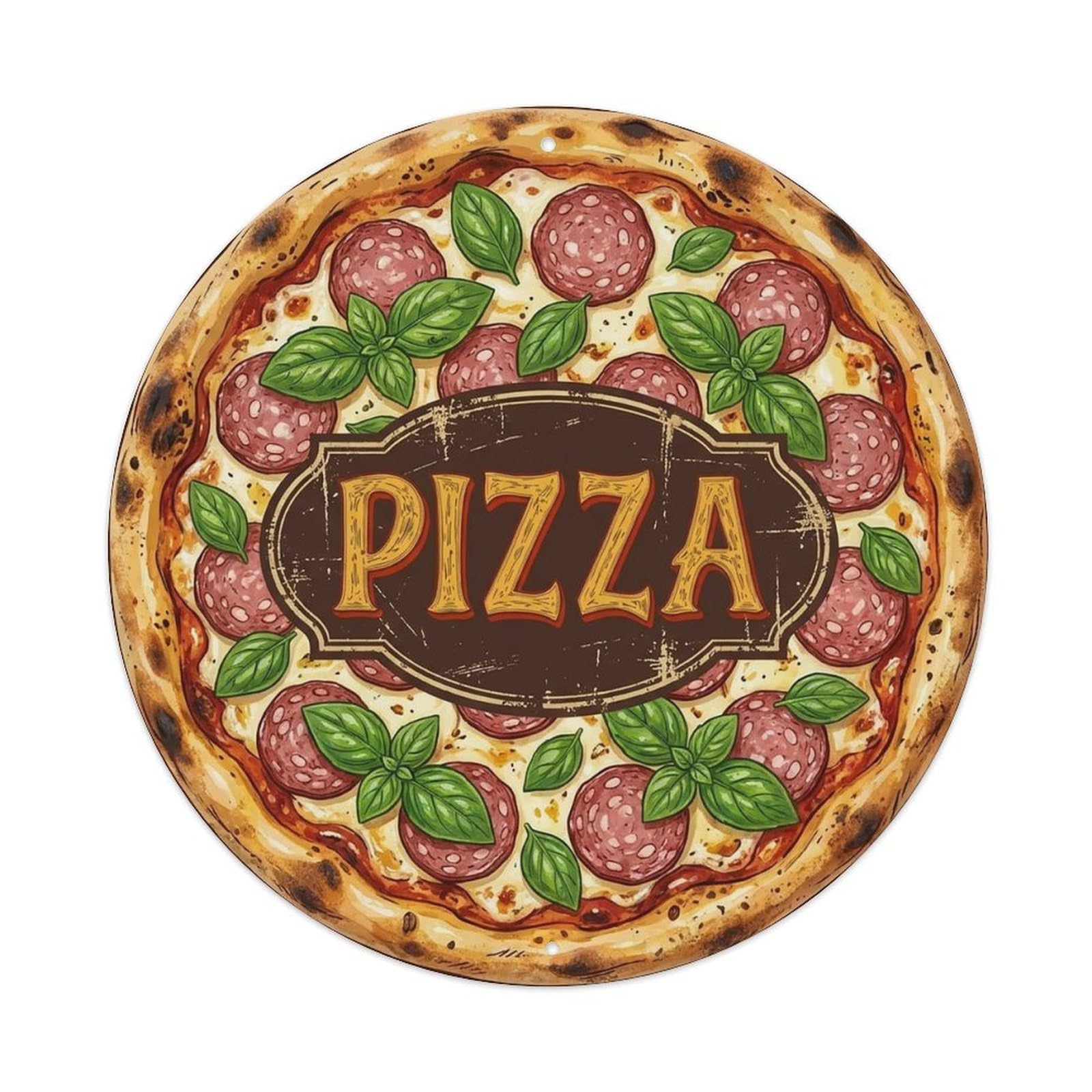 Vintage Pizza Salami Mozzarella Basil Food Decoration Metal Tin Sign