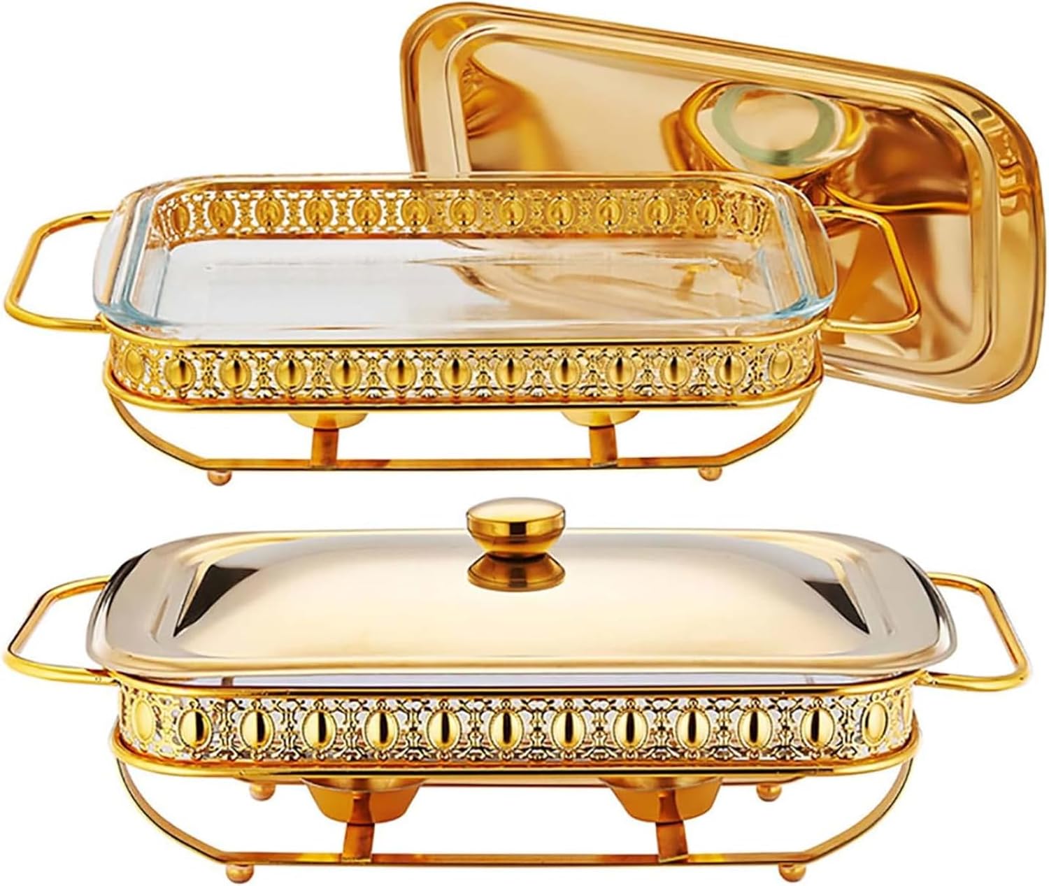 Stainless Steel Chafing Dish Buffet Set2 Quart Food Warmer for PartiesRectangle Chafing Dishes with Lid & Holder for Weddings Parties Banquets Catering Events,Gold