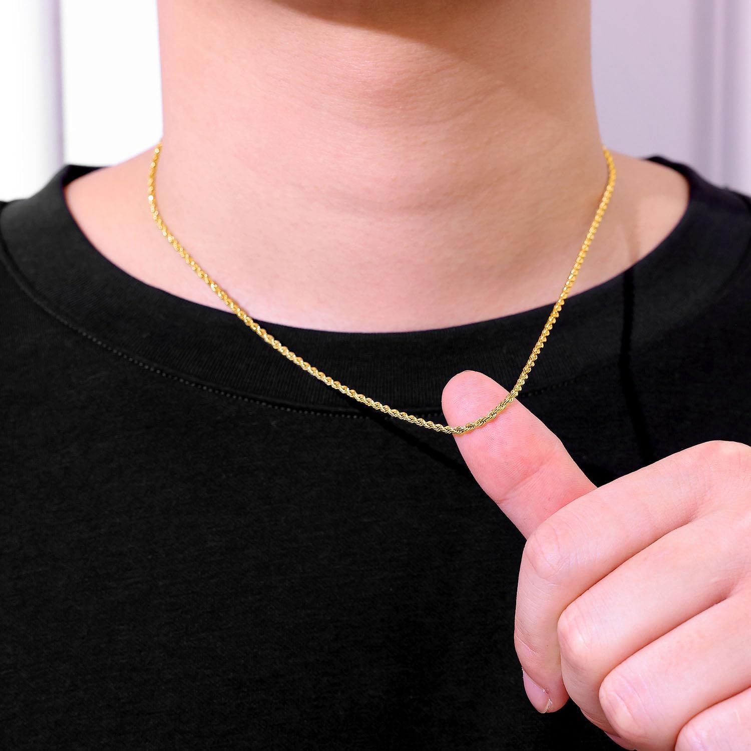 Fiusem 18K Gold Plated Rope Chain for Men, 18K Gold Plated/Black Chain Necklace, Stainless Steel Necklace for Men and Women, Valentine's Day Jewelry Gifts - Image 3