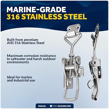 Five Oceans Toggle Latch Clamp - Adjustable Latch, Marine Locker Clamp Latch, Anti-Rattle Latch Fastener Clamp