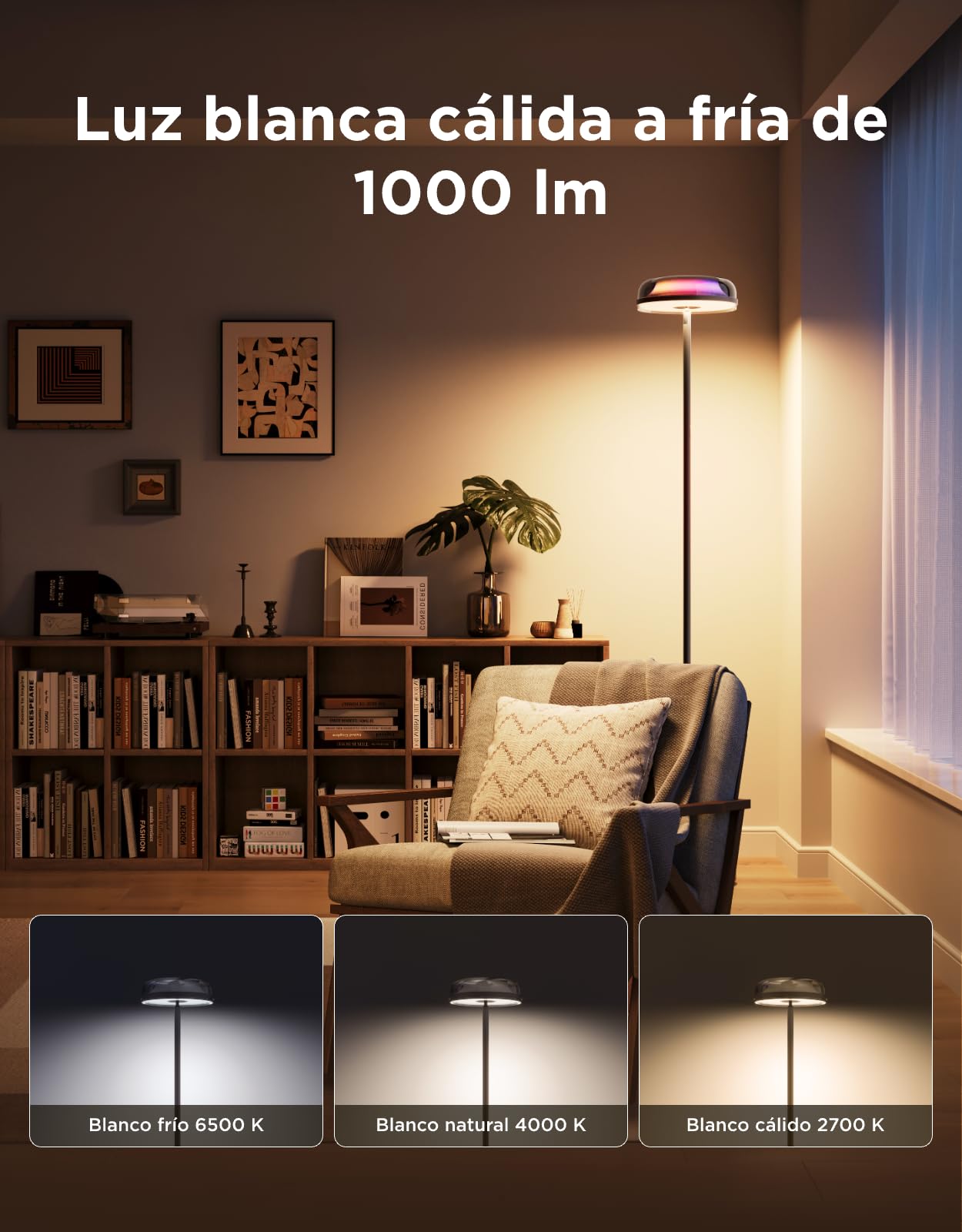Govee Lampara de Pie de Tres Zonas Independientes RGBIC, Lámpara de Pie con Iluminación Ondulada, Compatible con Matter y Alexa, 80+ Modos de Escena, 1000lm, 2700-6500K, Ideal para Salon y Dormitorio