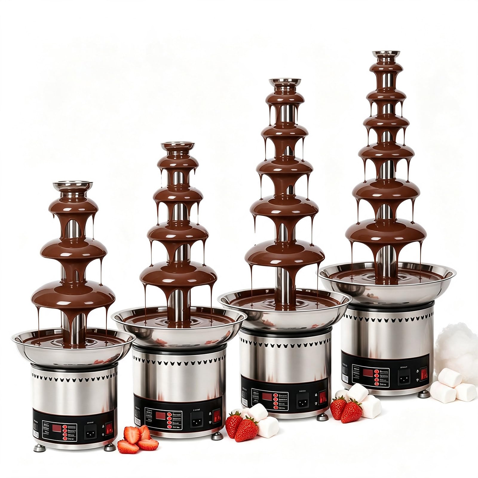 Glowdora Electric Chocolate Melter Fountain 4/5/6/7 Tiers Stainless Steel Fondue Pot 4Tiers