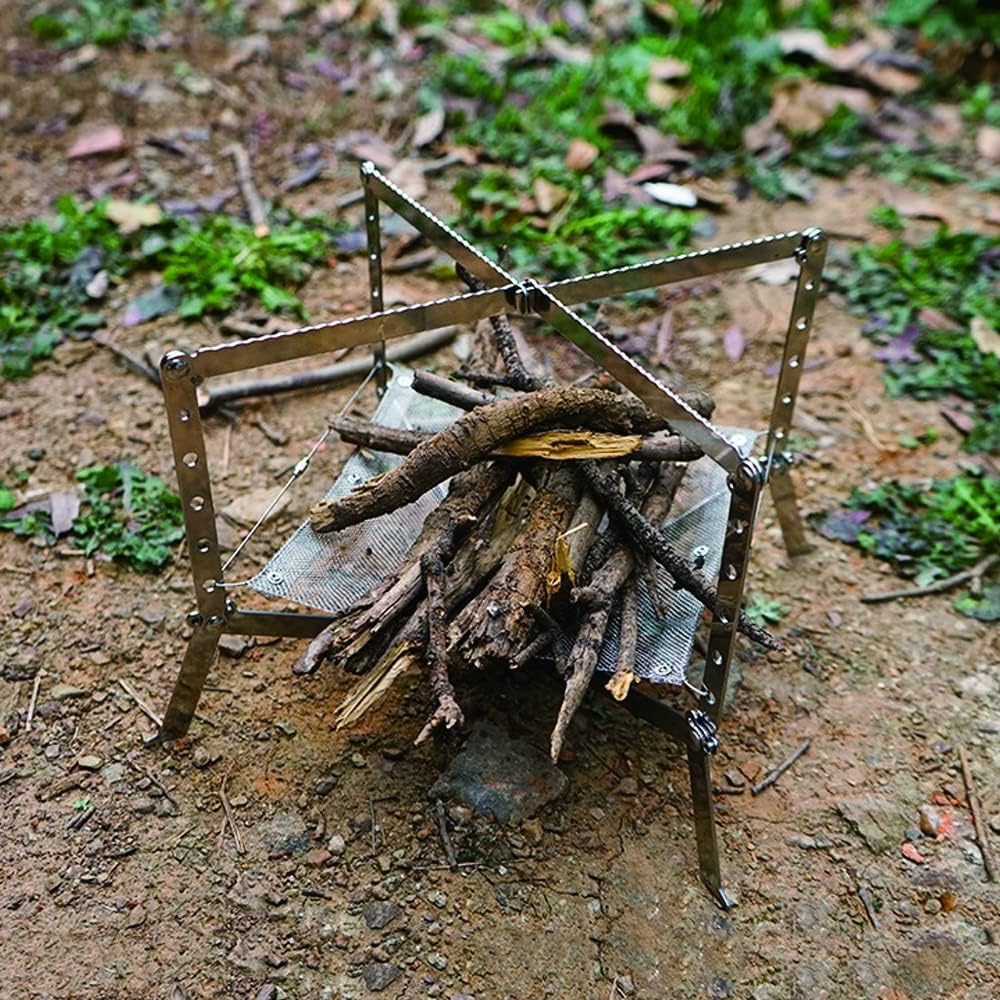 UASIO Outdoor campfire grill Stainless Steel Portable Mini camping Grill - foldable, with backpack, suitable for backpack hiking (Large) : Sports & Outdoors