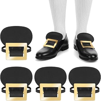 2 Pairs Colonial Shoe Buckle Accessories, Colonial Costume Men Historical Shoe Buckles Historical Dress Up Accessories for Pilgrim and Fancy Dress Cosplay