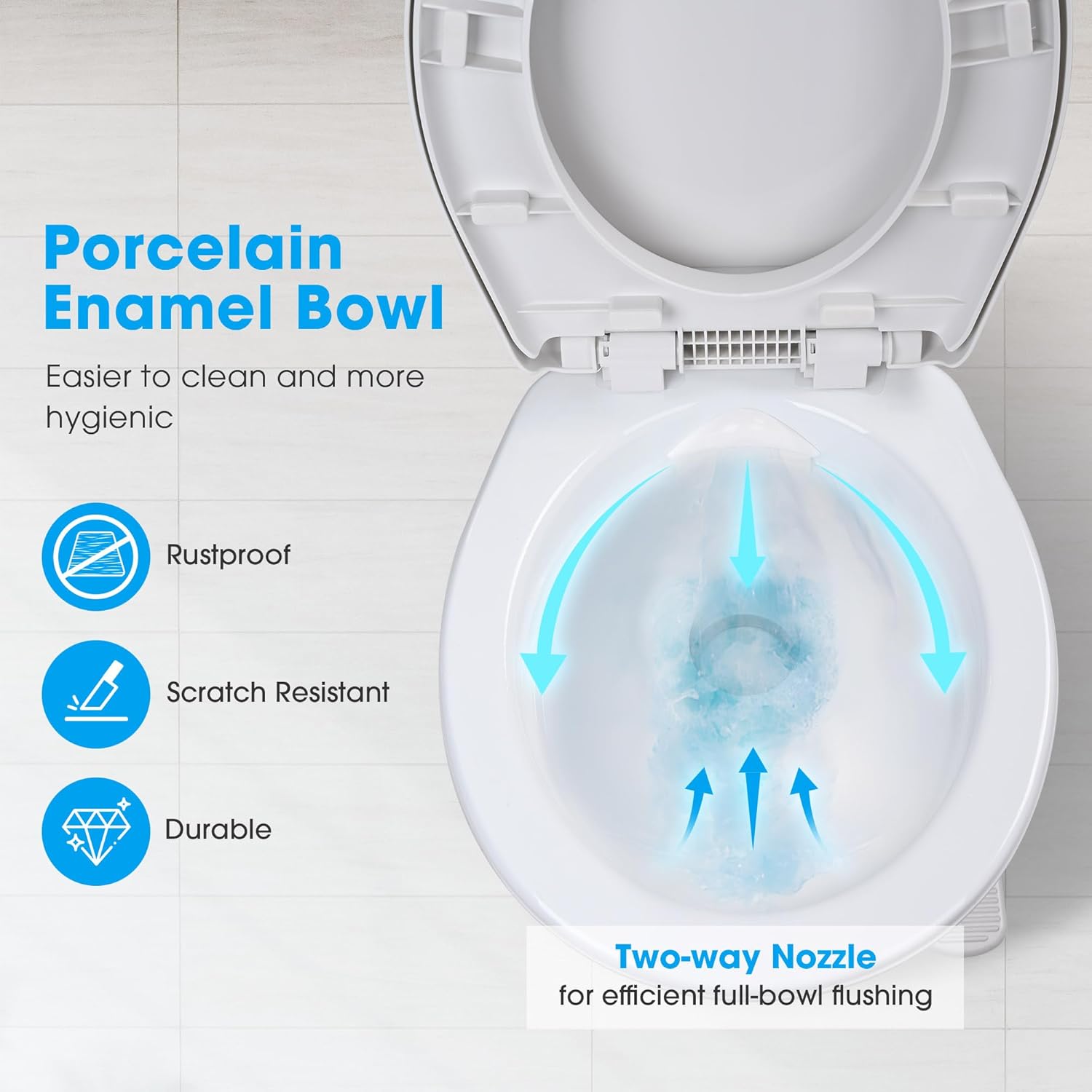 Yescom RV Toilet with Bidet Spray Porcelain Enamel Elongated Gravity Flush Foot Pedal Toilet for Motorhome Caravan Travel Tailer 20" Seating Height Portable Restroom Toilet Fits for Marine